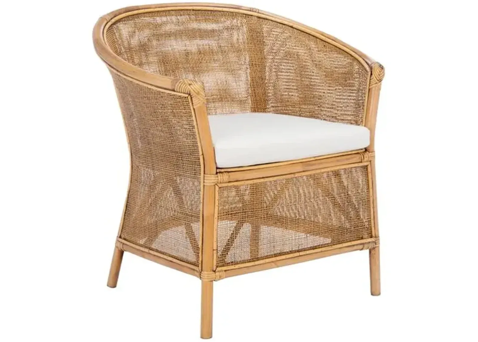 Willy Rattan Accent Chair - Honey Brown - White, Comfortable, Durable, Cushioned