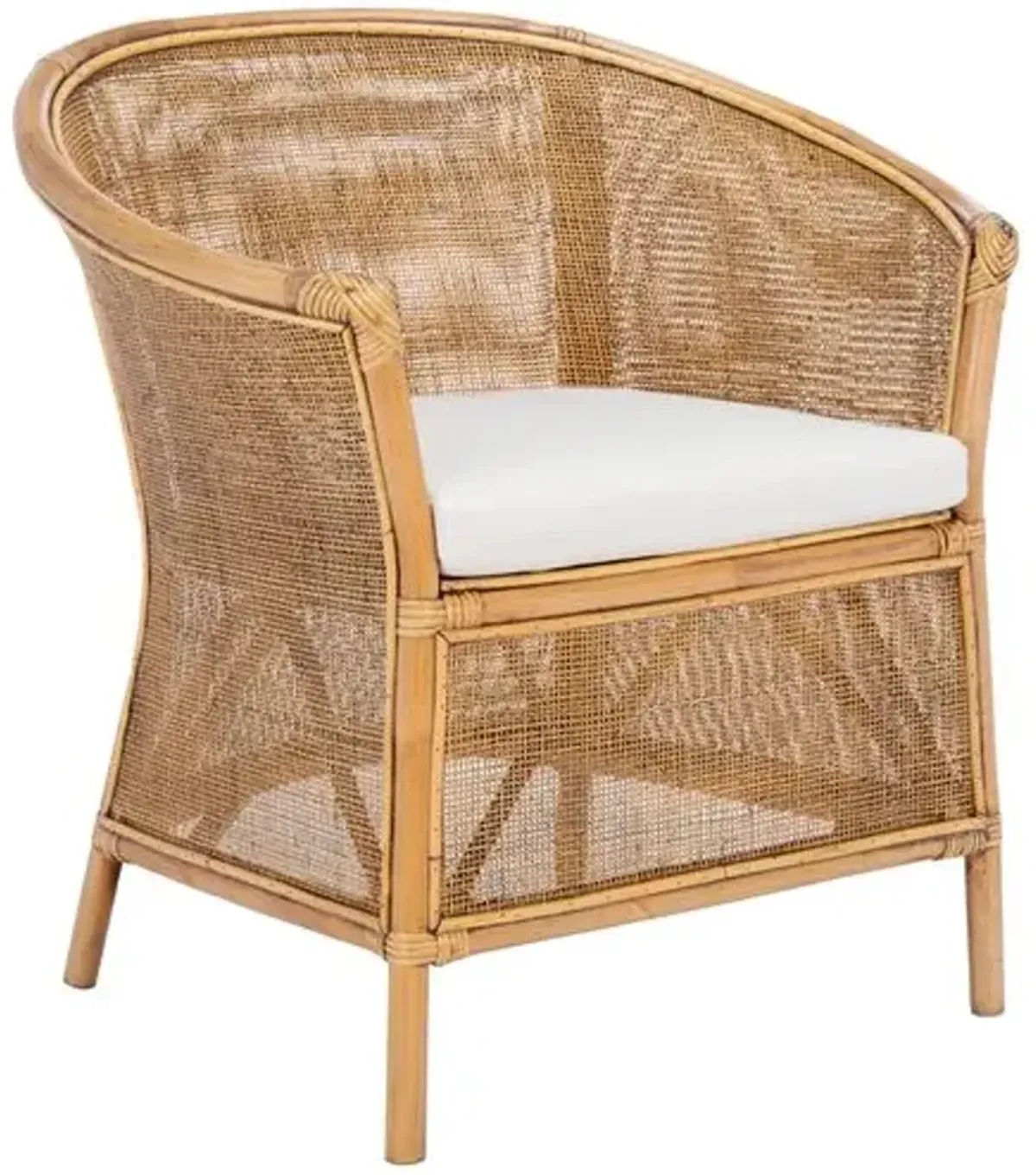 Willy Rattan Accent Chair - Honey Brown - White, Comfortable, Durable, Cushioned