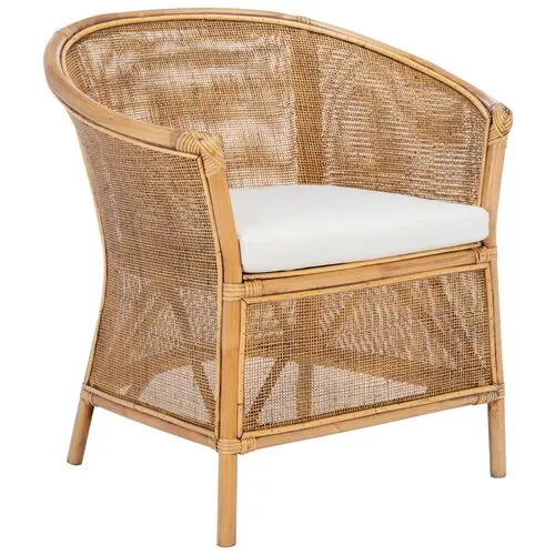 Willy Rattan Accent Chair - Honey Brown - White, Comfortable, Durable, Cushioned