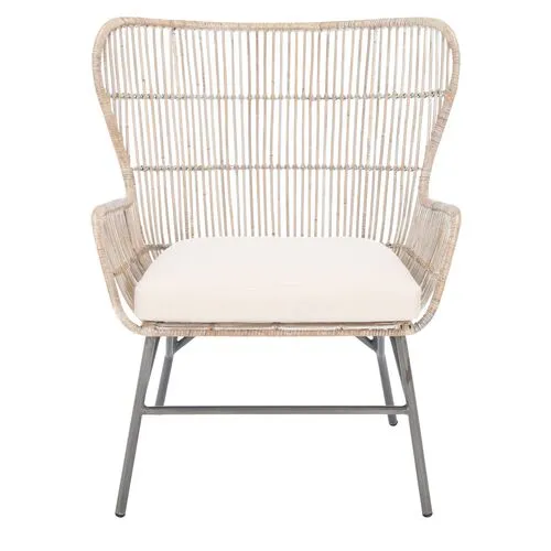 Bree Rattan Accent Chair - Gray Whitewash - Beige, Comfortable, Durable, Cushioned