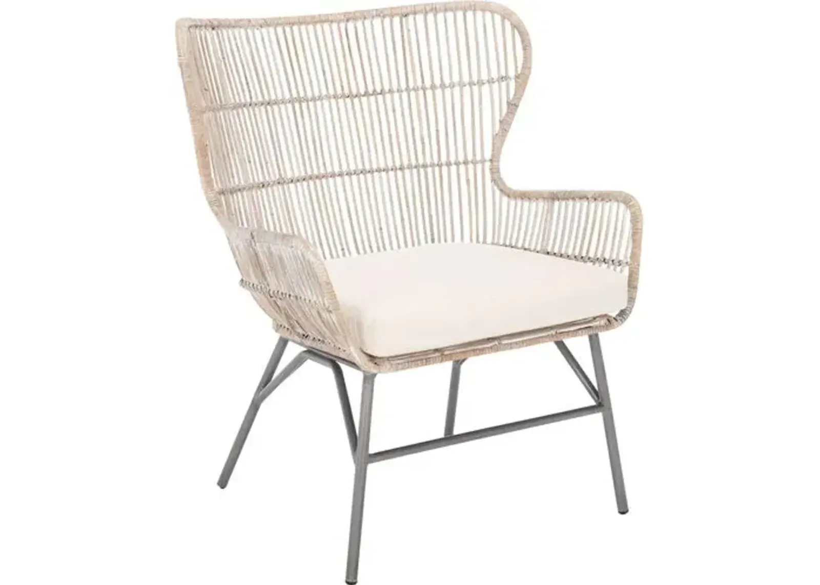 Bree Rattan Accent Chair - Gray Whitewash - Beige, Comfortable, Durable, Cushioned