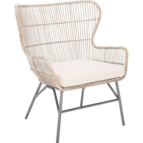 Bree Rattan Accent Chair - Gray Whitewash - Beige, Comfortable, Durable, Cushioned