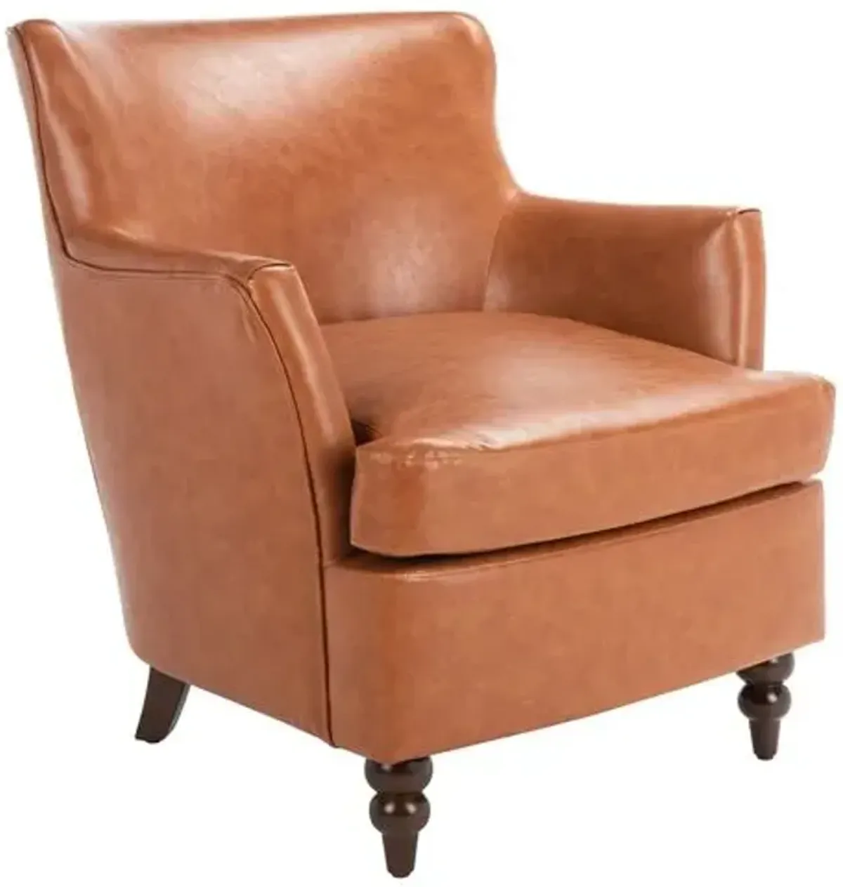 Beau Accent Chair - Cognac Faux Leather - Brown, Comfortable, Durable, Cushioned