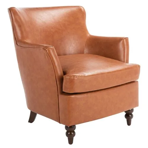 Beau Accent Chair - Cognac Faux Leather - Brown, Comfortable, Durable, Cushioned