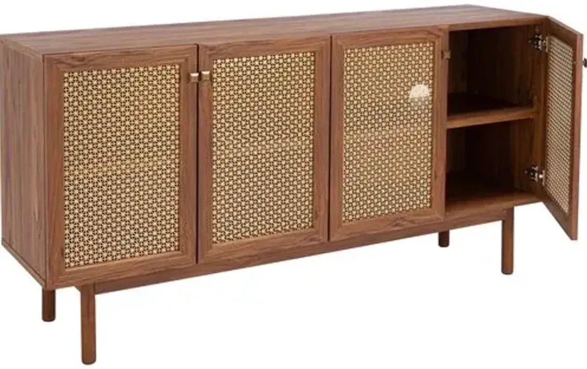 Brielle 4-Door Console/Media Stand - Walnut/Gold Mesh - Brown