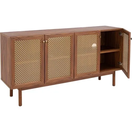 Brielle 4-Door Console/Media Stand - Walnut/Gold Mesh - Brown