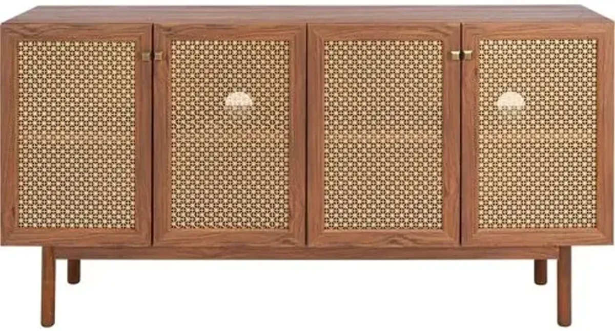 Brielle 4-Door Console/Media Stand - Walnut/Gold Mesh - Brown