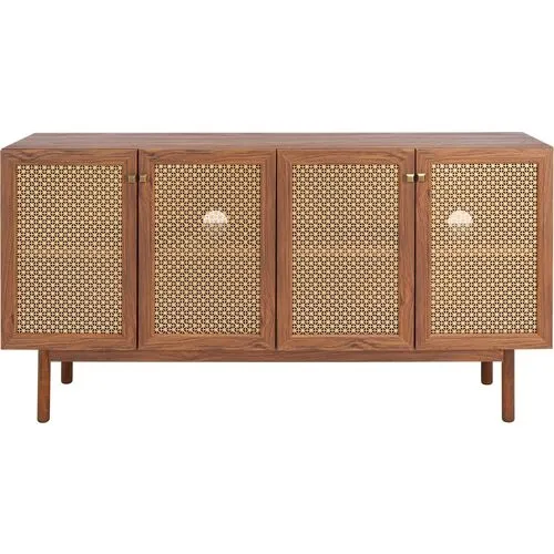 Brielle 4-Door Console/Media Stand - Walnut/Gold Mesh - Brown