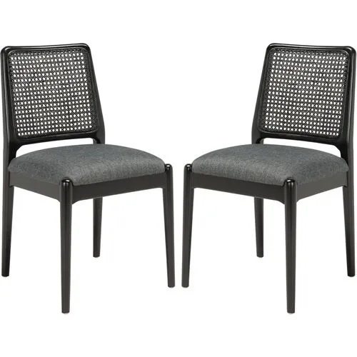 Set of 2 Opal Rattan Dining Chairs - Black/Gray