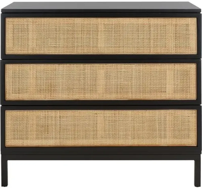 Miranda 3-Drawer Rattan Chest - Black/Natural