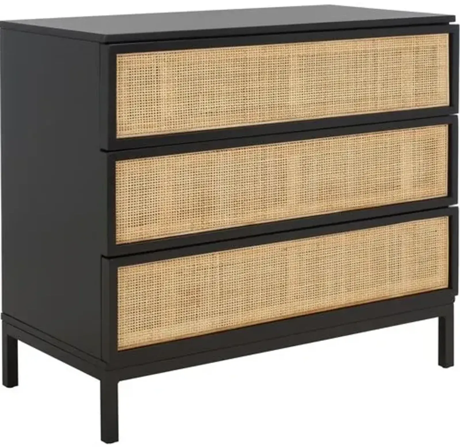 Miranda 3-Drawer Rattan Chest - Black/Natural