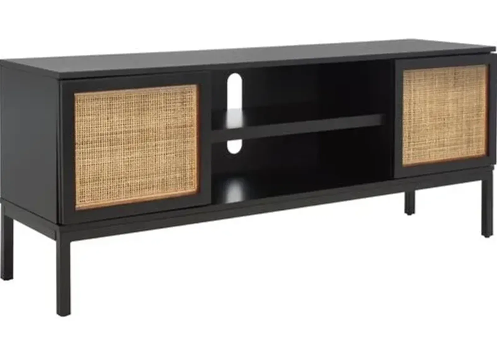 Miranda Rattan Media Stand - Black/Natural