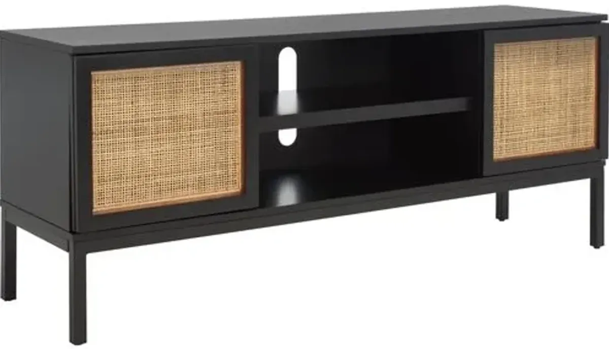 Miranda Rattan Media Stand - Black/Natural