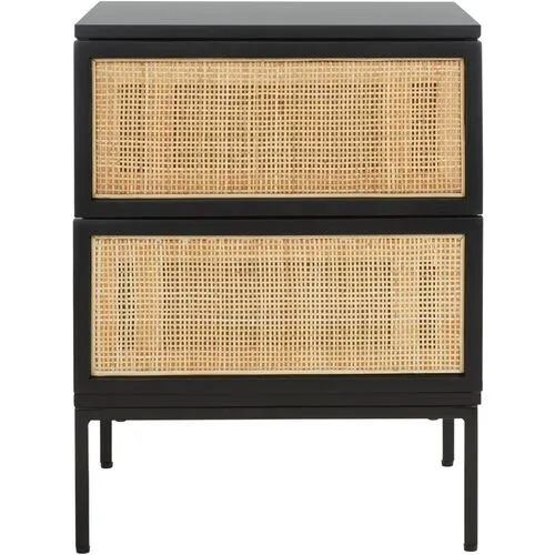 Miranda 2-Drawer Rattan Nightstand - Black/Natural