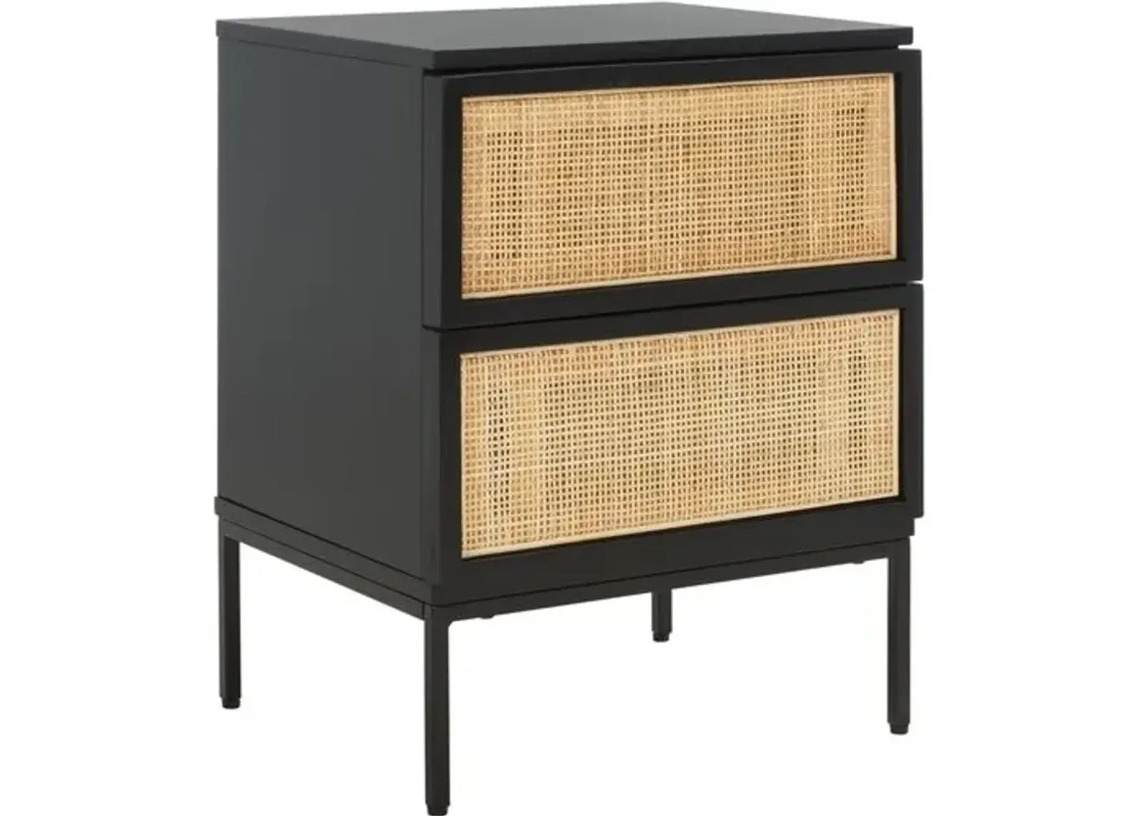 Miranda 2-Drawer Rattan Nightstand - Black/Natural