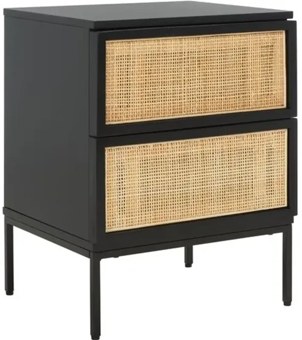 Miranda 2-Drawer Rattan Nightstand - Black/Natural