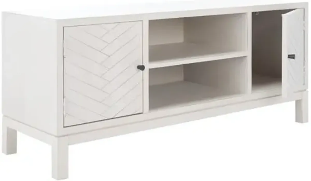 Aliya 2-Door Media Stand - Distressed White