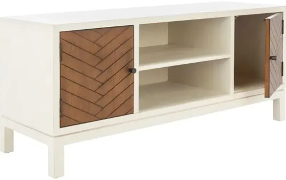 Aliya 2-Door Media Stand - White/Honey Brown