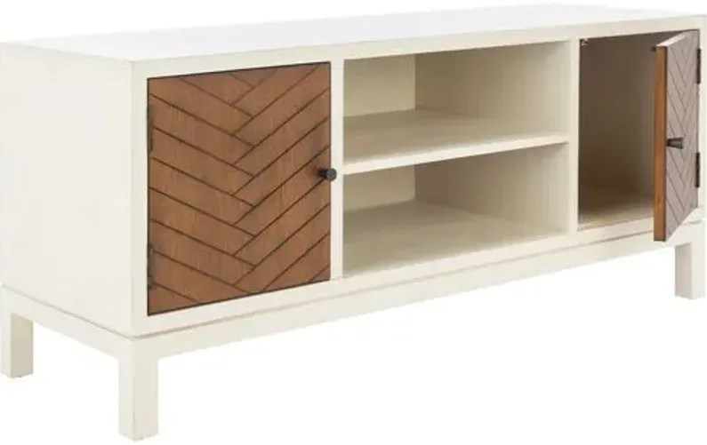 Aliya 2-Door Media Stand - White/Honey Brown