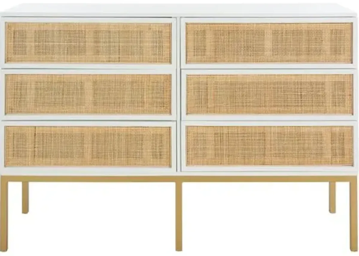 Miranda 6-Drawer Rattan Dresser - White/Natural