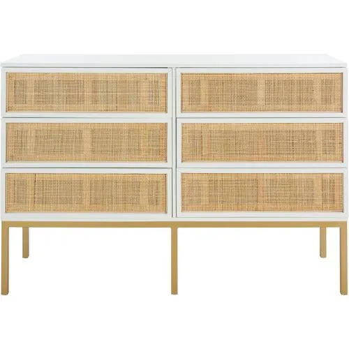 Miranda 6-Drawer Rattan Dresser - White/Natural