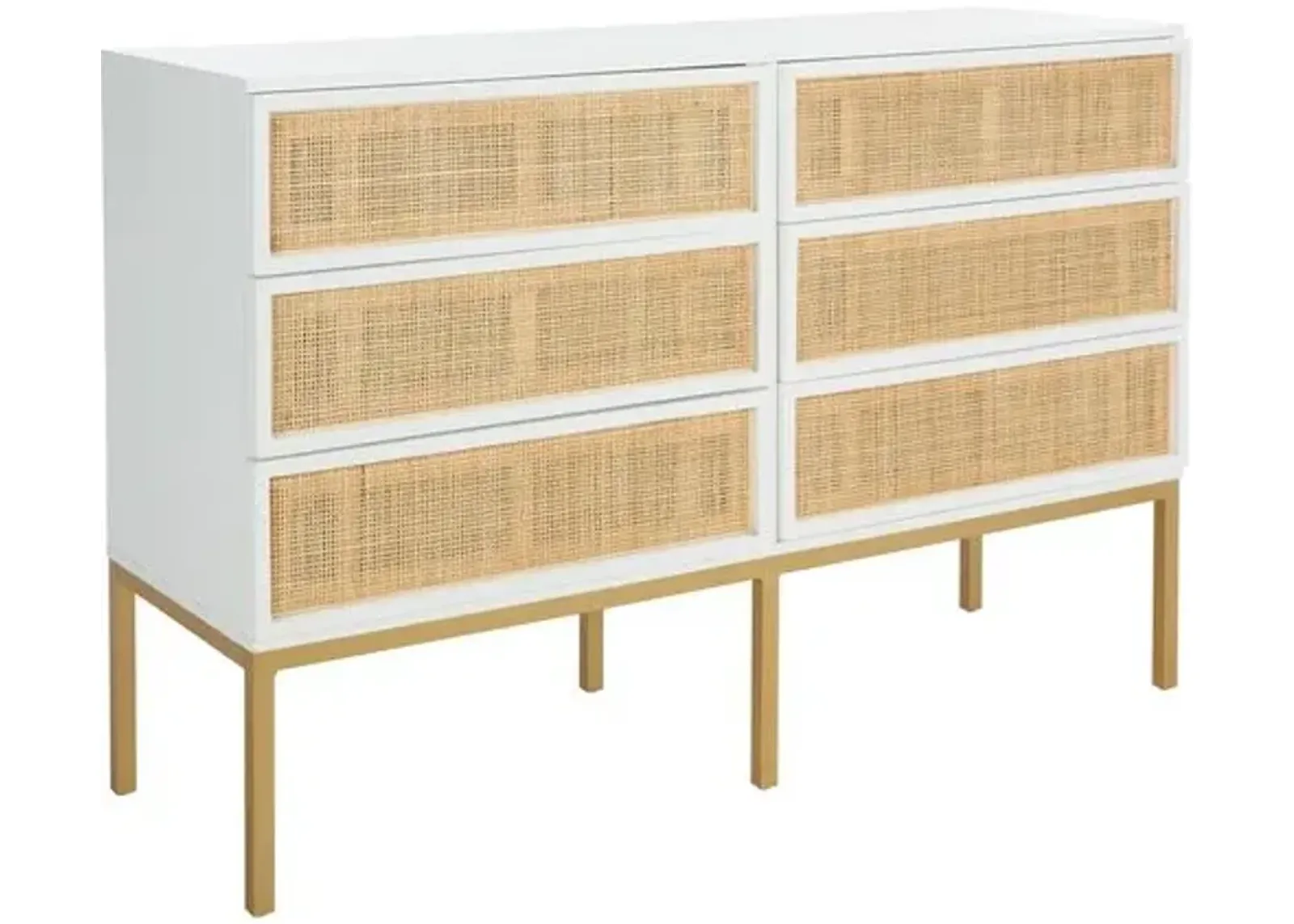 Miranda 6-Drawer Rattan Dresser - White/Natural