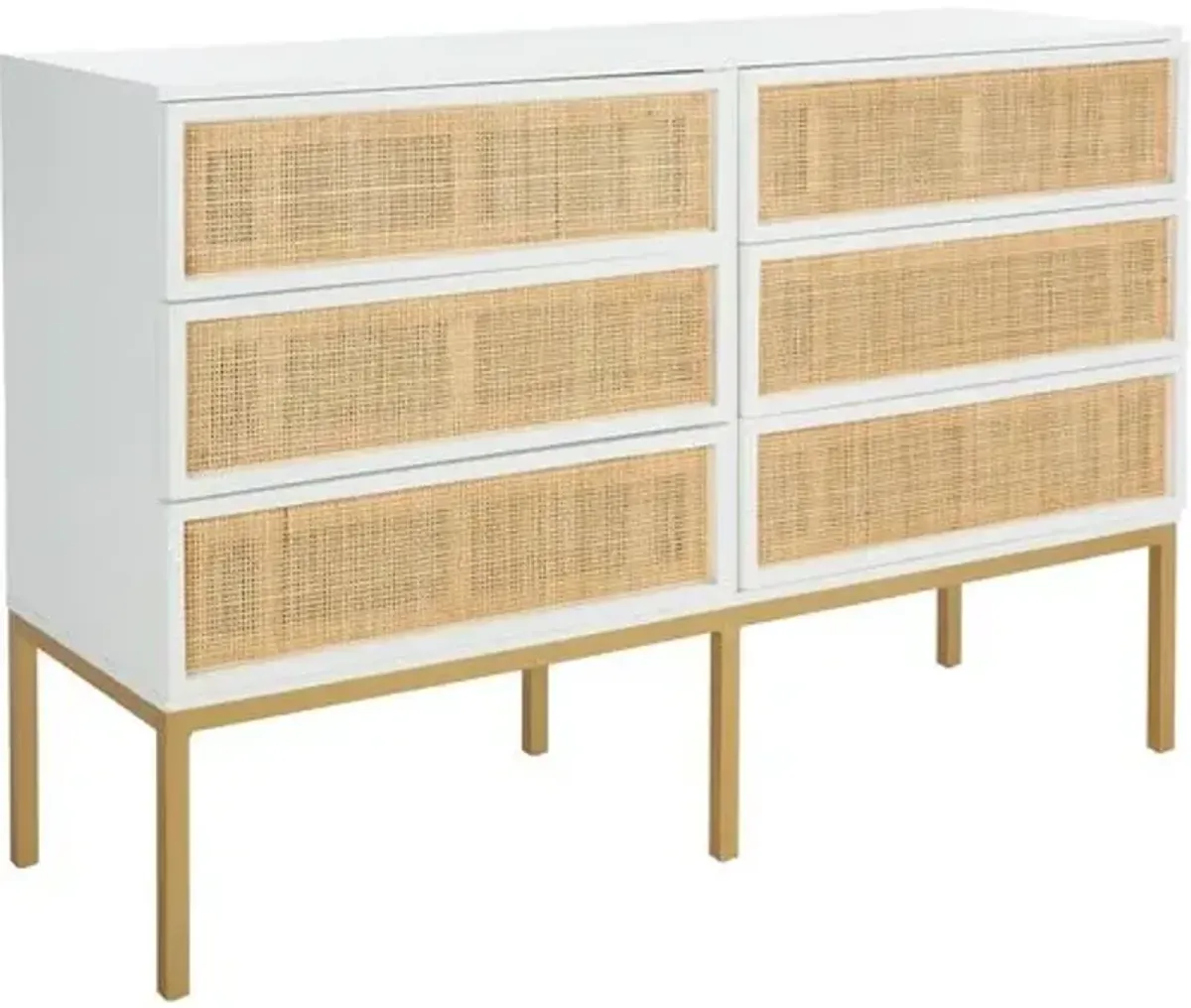 Miranda 6-Drawer Rattan Dresser - White/Natural