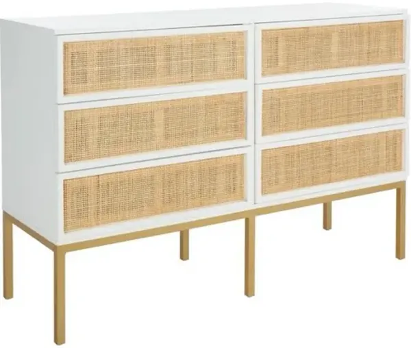 Miranda 6 Drawer Rattan Dresser - White