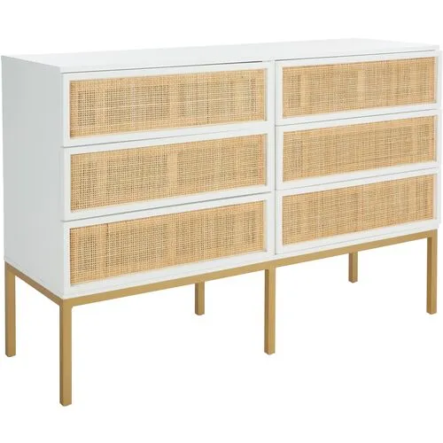 Miranda 6-Drawer Rattan Dresser - White/Natural