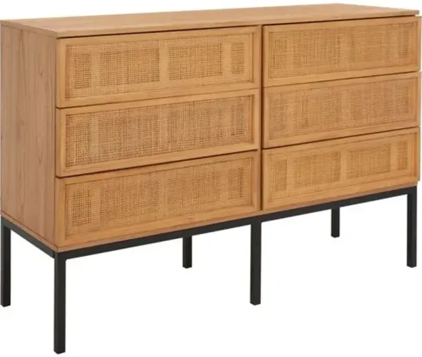 Miranda 6 Drawer Rattan Dresser - Beige