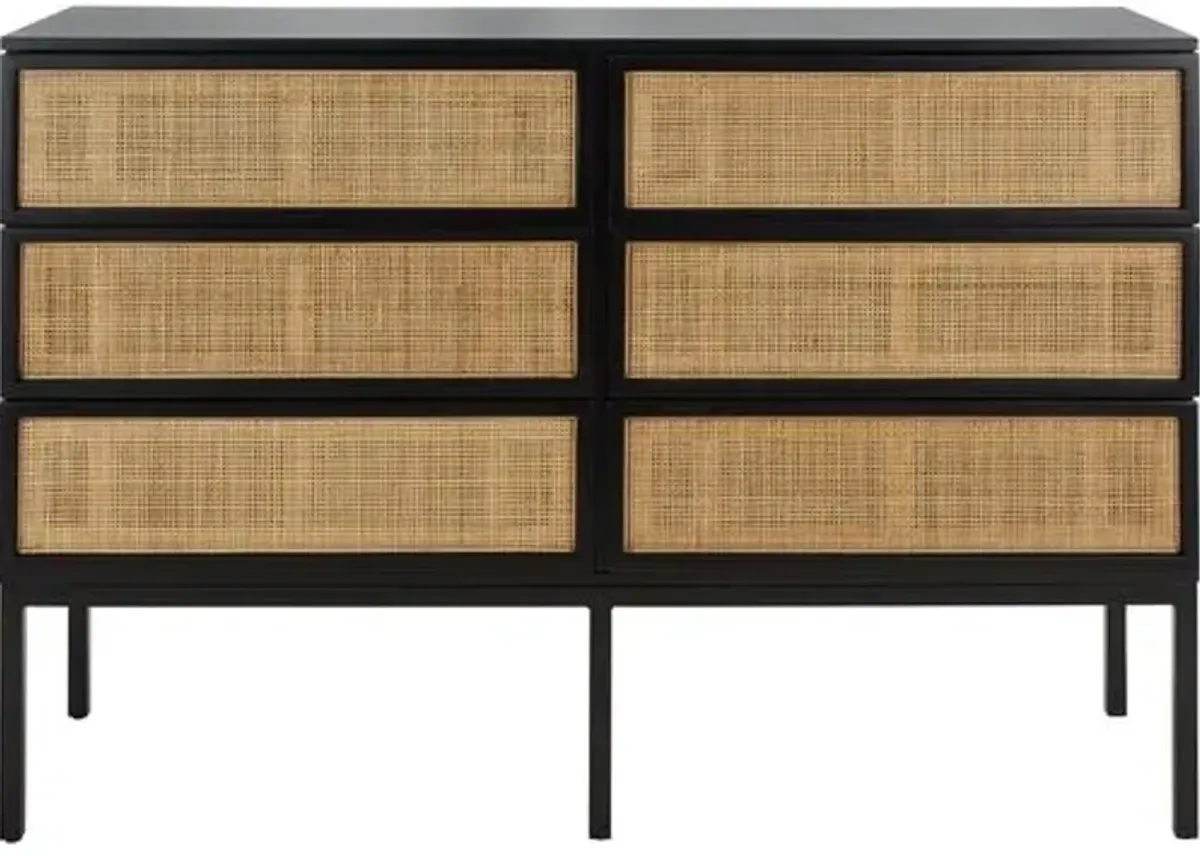 Miranda 6-Drawer Rattan Dresser - Black/Natural