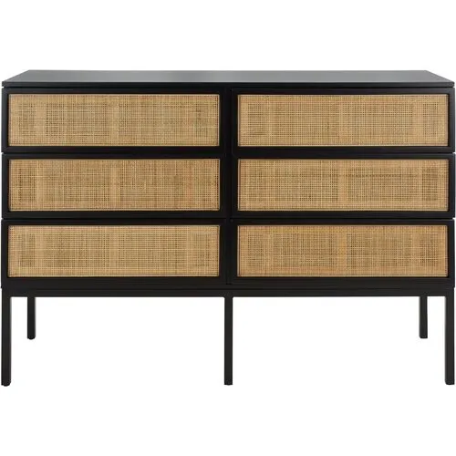 Miranda 6-Drawer Rattan Dresser - Black/Natural