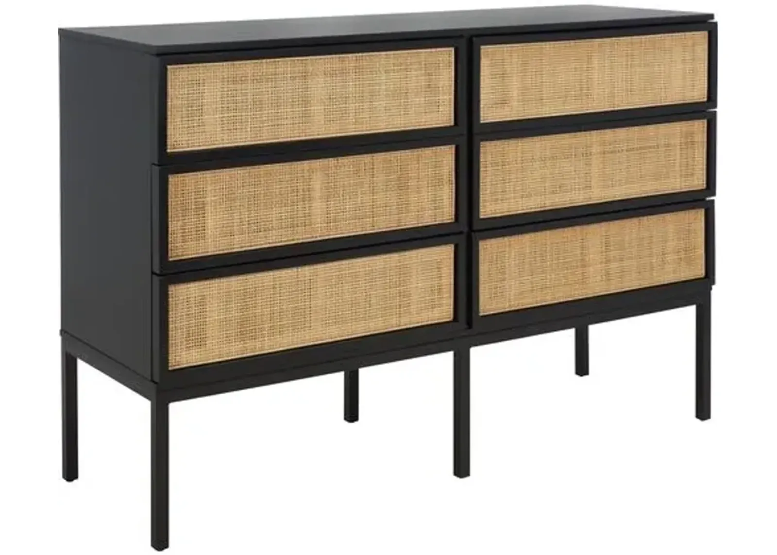 Miranda 6-Drawer Rattan Dresser - Black/Natural