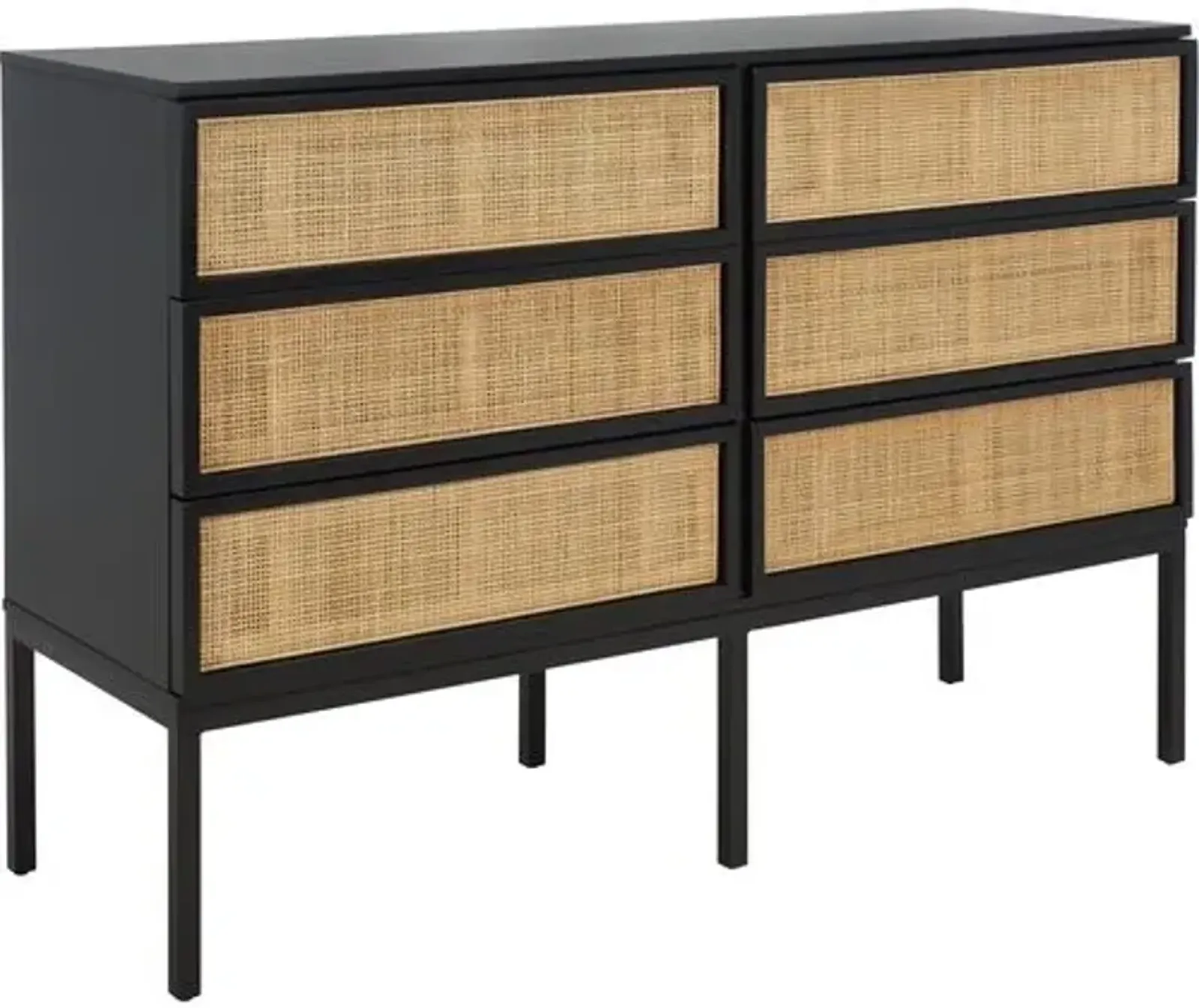 Miranda 6-Drawer Rattan Dresser - Black/Natural