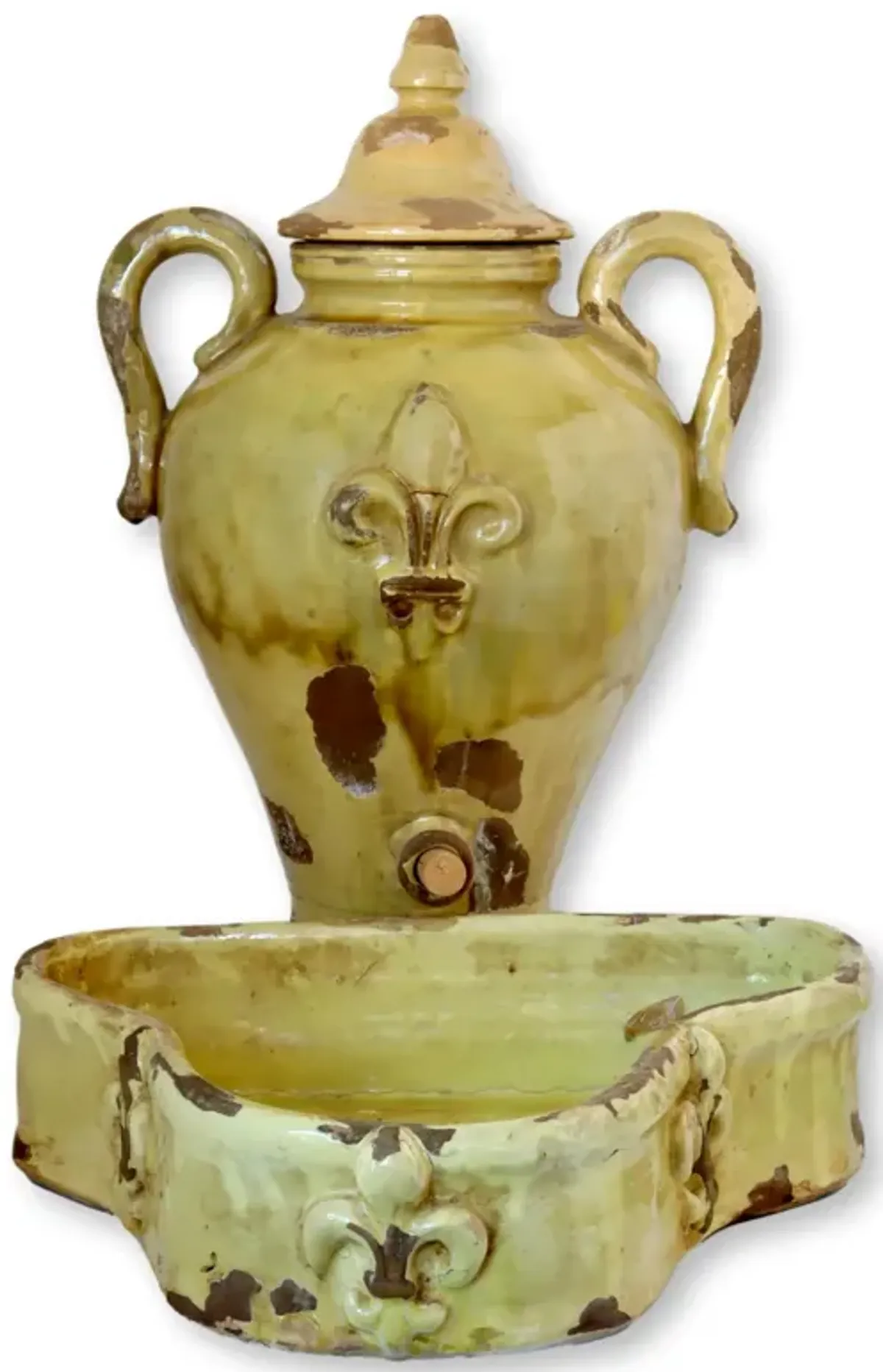 Large Antique French Lavabo / Outdoor Bowl - Rose Victoria - Yellow