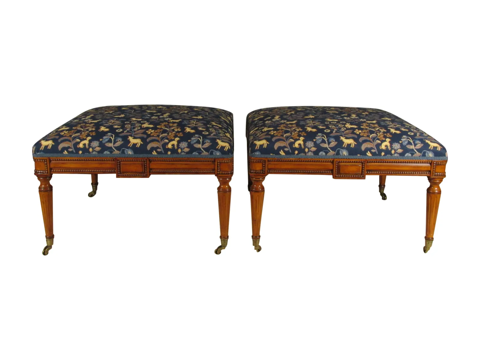 Louis XVI Style Ottomans - Set of 2 - The Barn at 17 Antiques - Blue