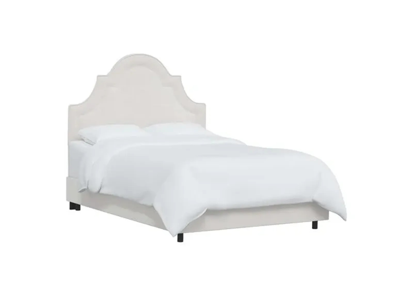 Kennedy Velvet Arched Bed - White, Mattress & Box Spring Required, Velvet Uplhostery, Headboard Padding, Comfortable, Durable