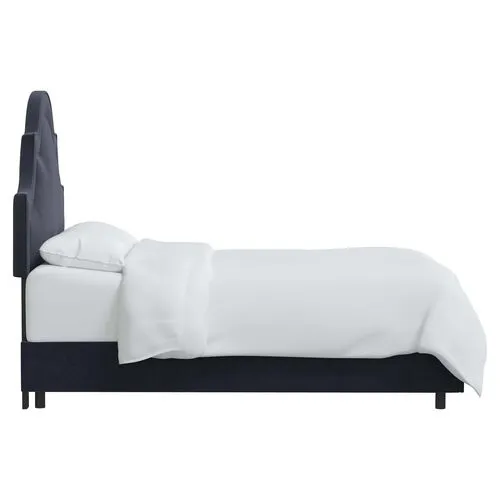 Kennedy Velvet Arched Bed - Blue, Mattress & Box Spring Required, Velvet Uplhostery, Headboard Padding, Comfortable, Durable