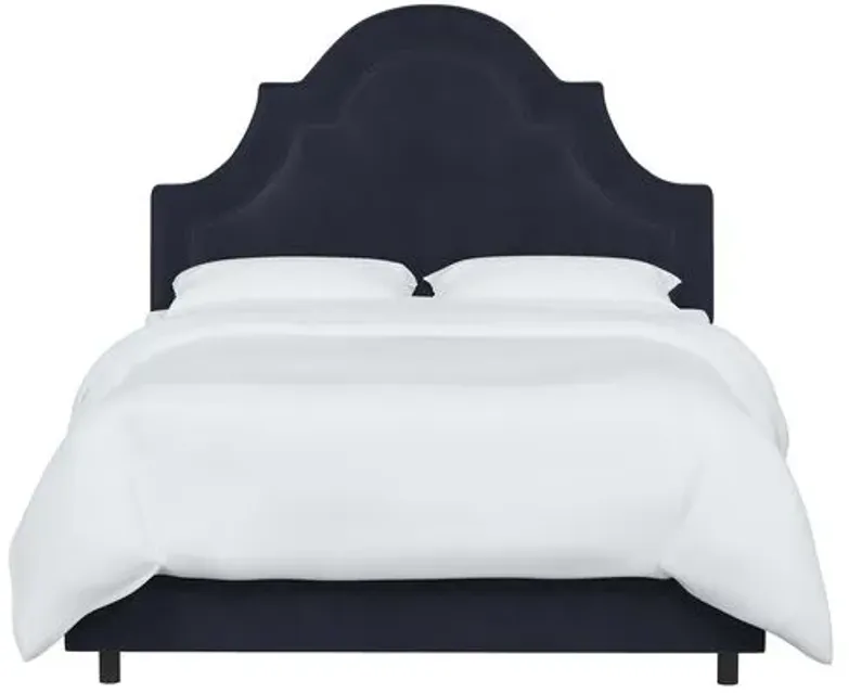 Kennedy Velvet Arched Bed - Blue, Mattress & Box Spring Required, Velvet Uplhostery, Headboard Padding, Comfortable, Durable