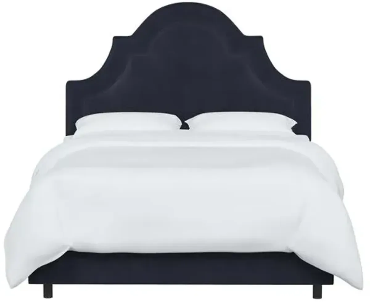 Kennedy Velvet Arched Bed - Blue, Mattress & Box Spring Required, Velvet Uplhostery, Headboard Padding, Comfortable, Durable