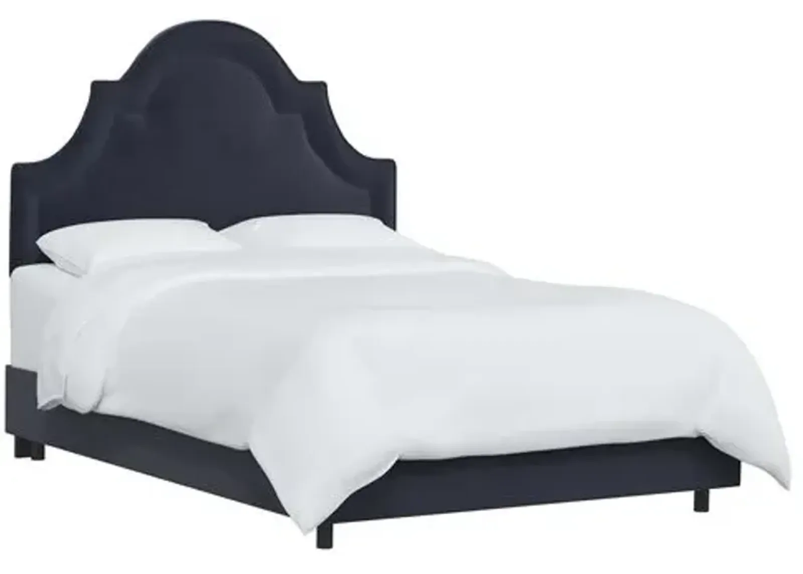 Kennedy Velvet Arched Bed - Blue, Mattress & Box Spring Required, Velvet Uplhostery, Headboard Padding, Comfortable, Durable