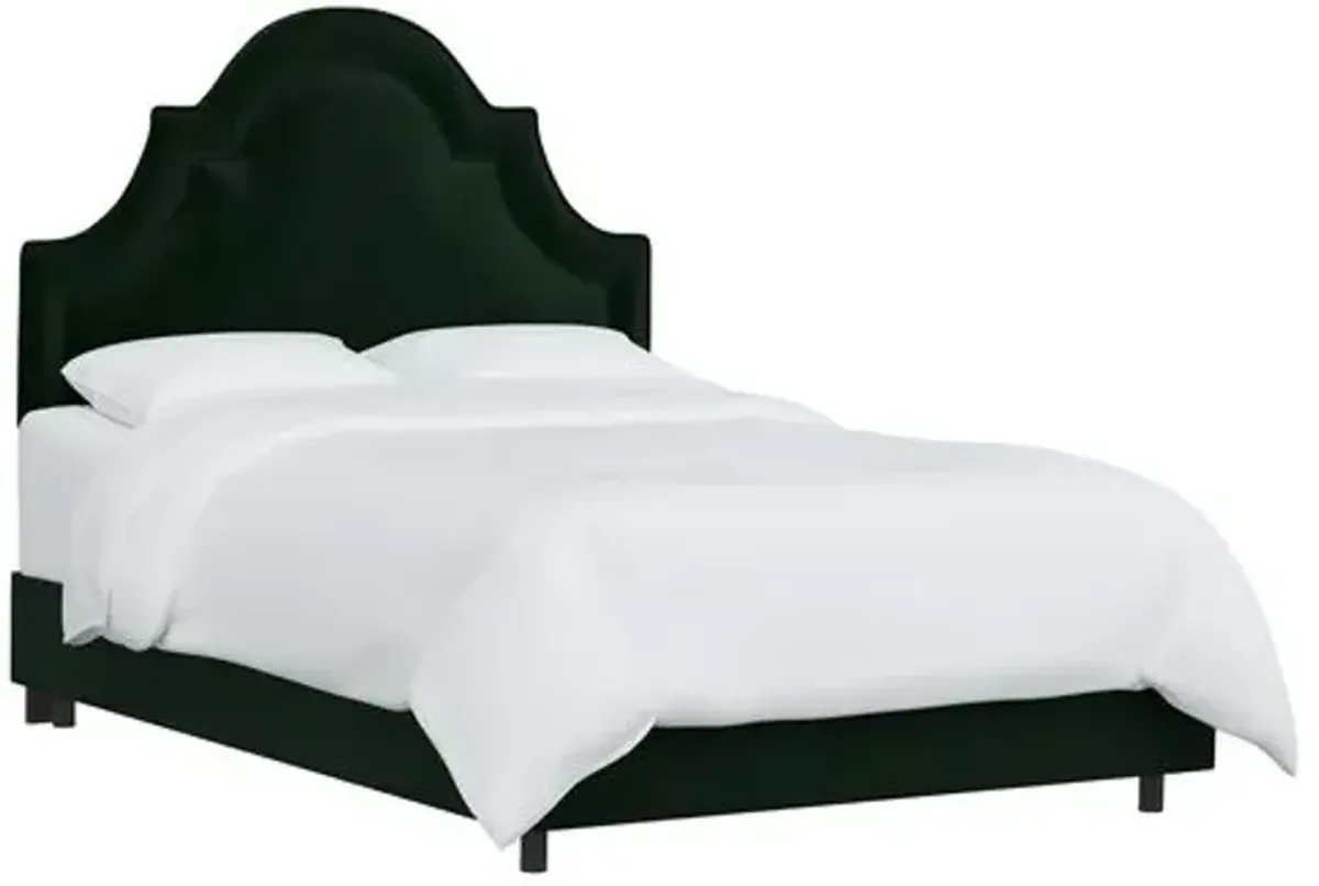 Kennedy Velvet Arched Bed - Green, Mattress & Box Spring Required, Velvet Uplhostery, Headboard Padding, Comfortable, Durable