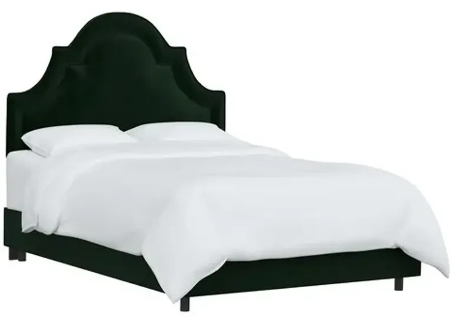 Kennedy Velvet Arched Bed - Green, Mattress & Box Spring Required, Velvet Uplhostery, Headboard Padding, Comfortable, Durable