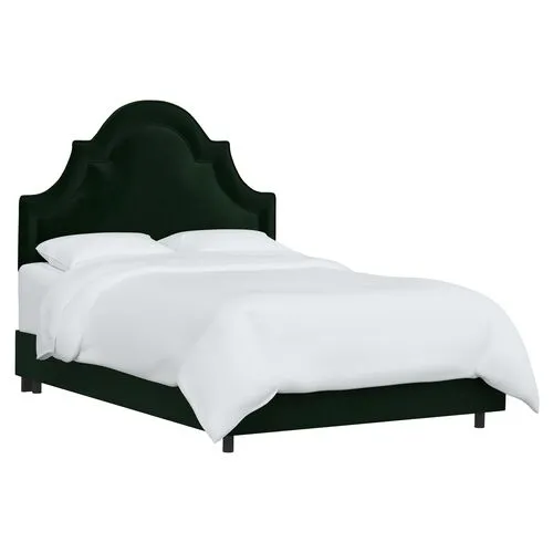 Kennedy Velvet Arched Bed - Green, Mattress & Box Spring Required, Velvet Uplhostery, Headboard Padding, Comfortable, Durable