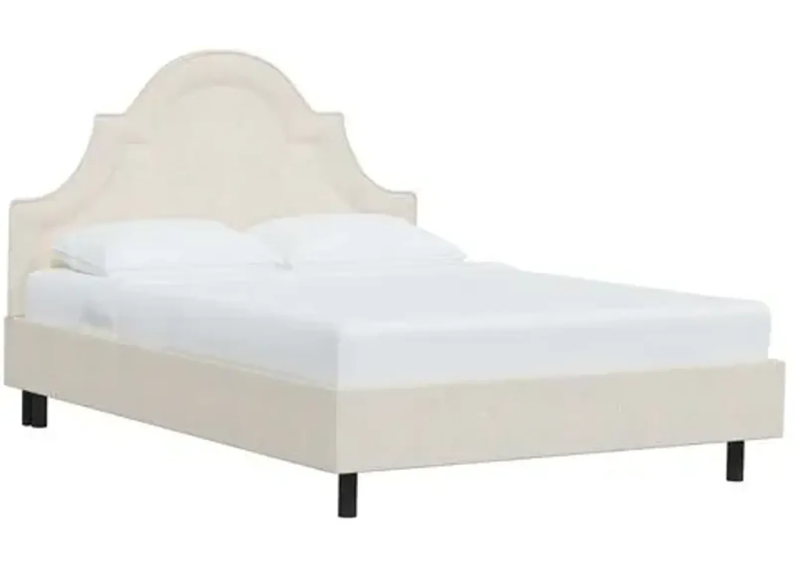 Kennedy Linen Arched Platform Bed - Ivory, No Box Spring Required, Comfortable & Durable