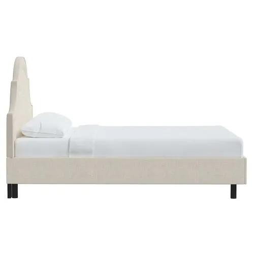 Kennedy Linen Arched Platform Bed - Ivory, No Box Spring Required, Comfortable & Durable