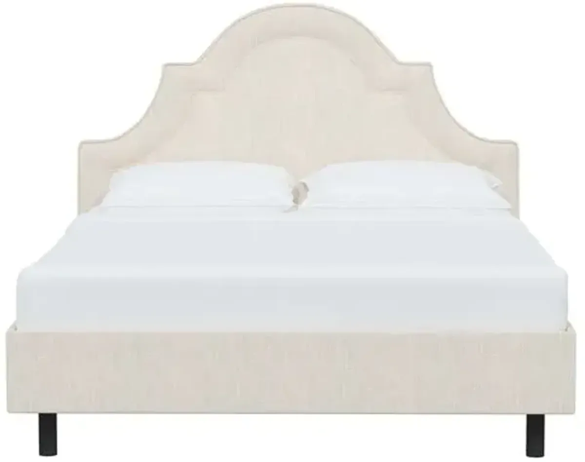 Kennedy Linen Arched Platform Bed - Ivory, No Box Spring Required, Comfortable & Durable