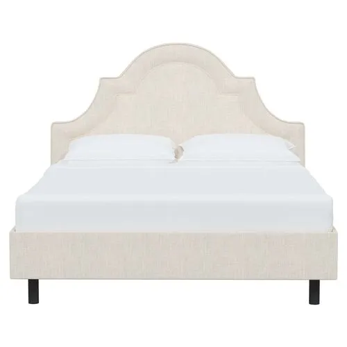 Kennedy Linen Arched Platform Bed - Ivory, No Box Spring Required, Comfortable & Durable