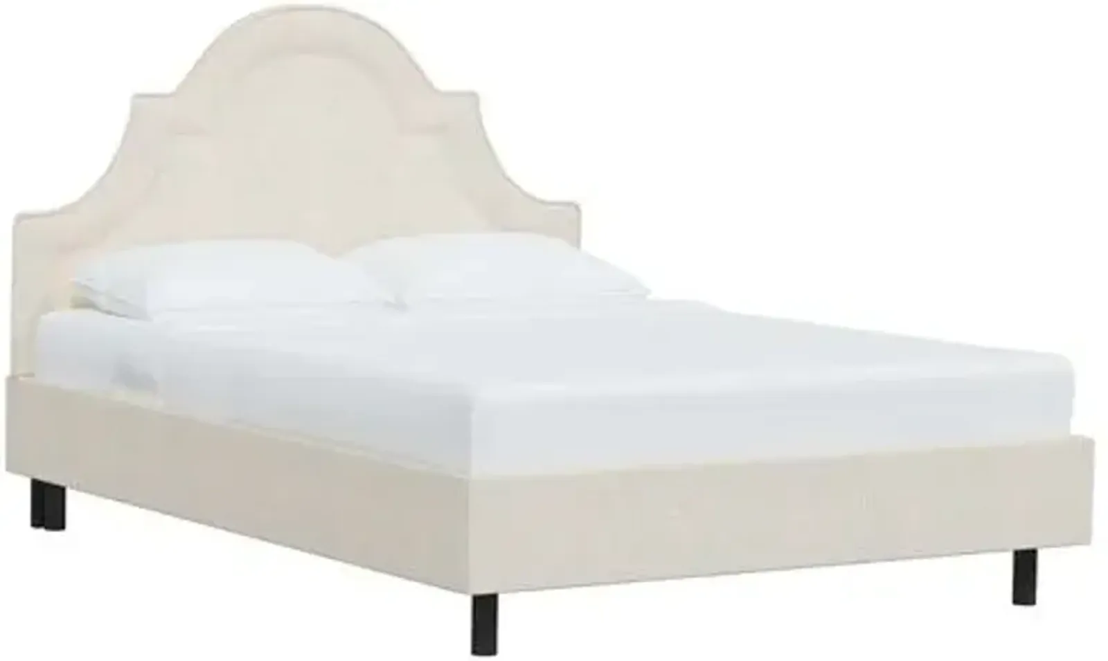 Kennedy Linen Arched Platform Bed - Ivory, No Box Spring Required, Comfortable & Durable