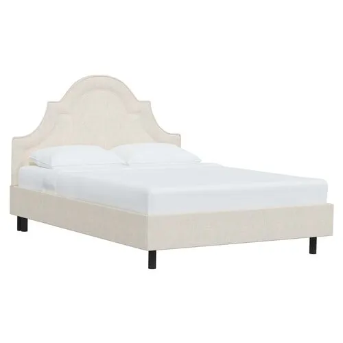Kennedy Linen Arched Platform Bed - Ivory, No Box Spring Required, Comfortable & Durable